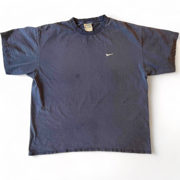 Nike Other - Vtg Y2k Nike Mini Swoosh Essential Shirt Navy Blue Faded Thrashed Silver Tag XL